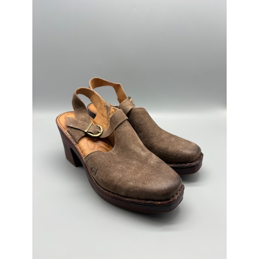 Born Brown Suede Slingback Clogs Platform Block Heel Square Toe‎ Sandals 10M